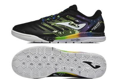 Men's Joma Top Flex IC Indoor & Futsal Low-Tops Football Shoes - Black/Lime Green/Rainbow Gradient