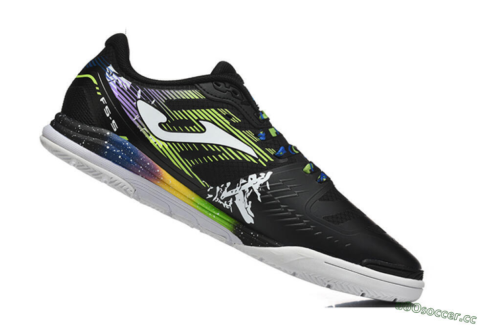 Men's Joma Top Flex IC Indoor & Futsal Low-Tops Football Shoes - Black/Lime Green/Rainbow Gradient 7