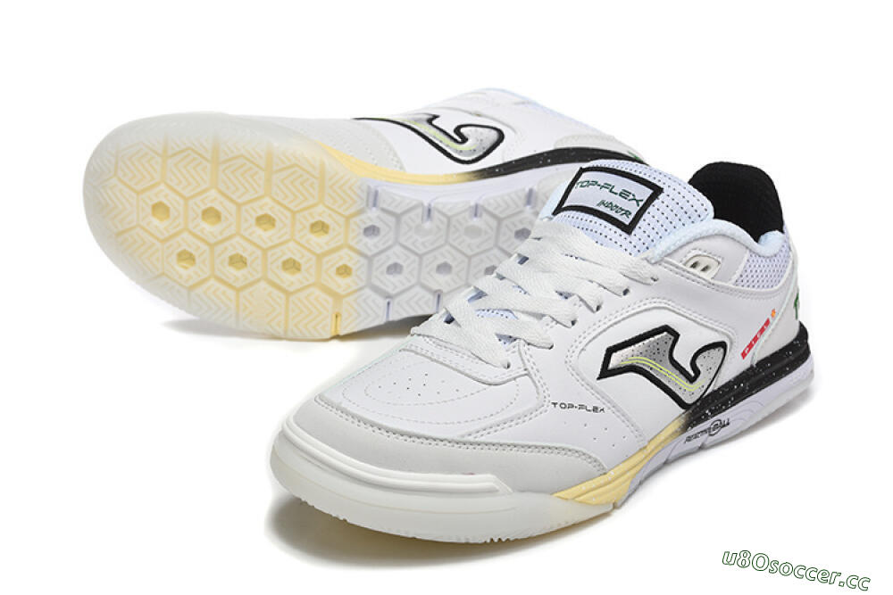 Men's Joma Top Flex IC Indoor & Futsal Low-Tops Football Shoes - White/Electric Green/Jet Black 3