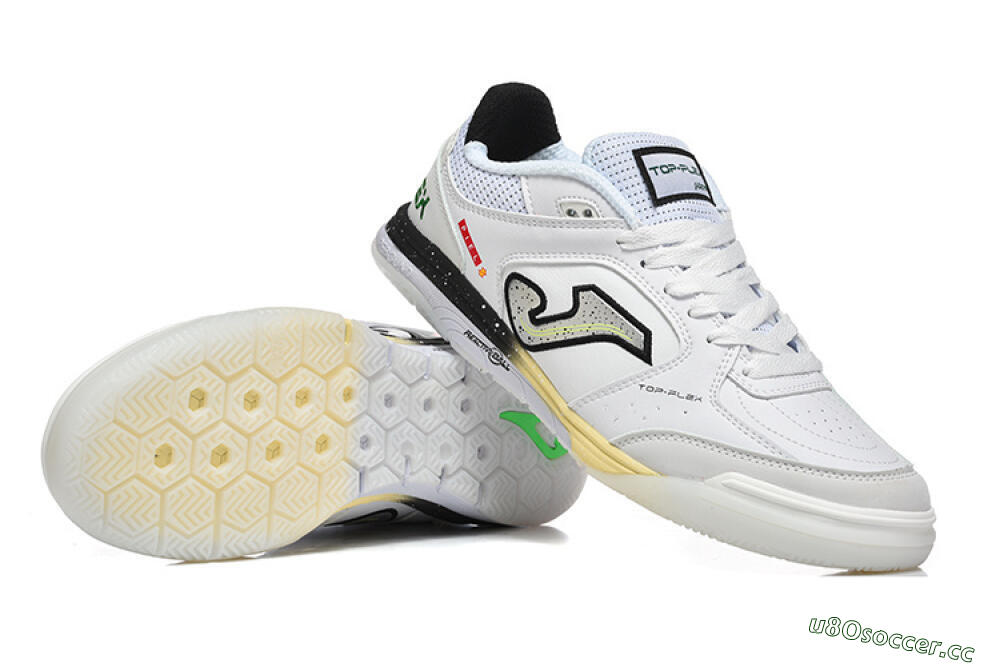 Men's Joma Top Flex IC Indoor & Futsal Low-Tops Football Shoes - White/Electric Green/Jet Black 4