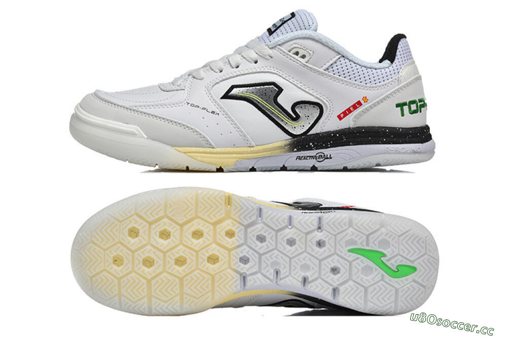 Men's Joma Top Flex IC Indoor & Futsal Low-Tops Football Shoes - White/Electric Green/Jet Black 1