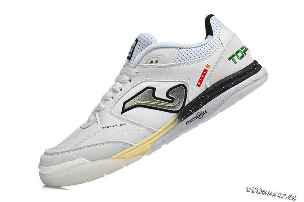Men's Joma Top Flex IC Indoor & Futsal Low-Tops Football Shoes - White/Electric Green/Jet Black 8