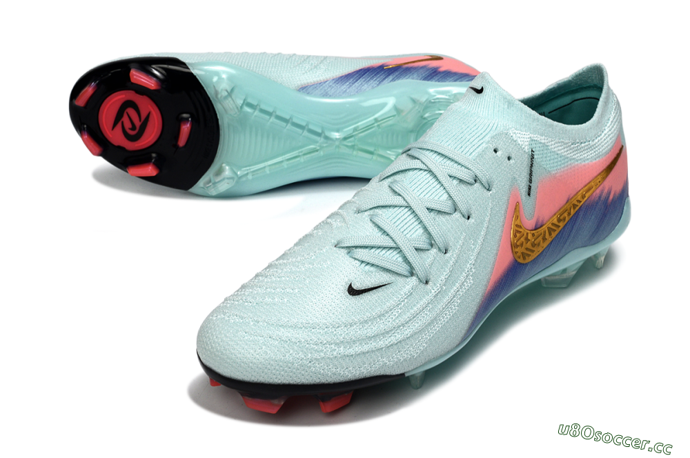Men's Nike Phantom GX 2 Elite FG Firm Ground Low-Tops Football Boots - Aqua/Coral Fade/Deep Blue 3