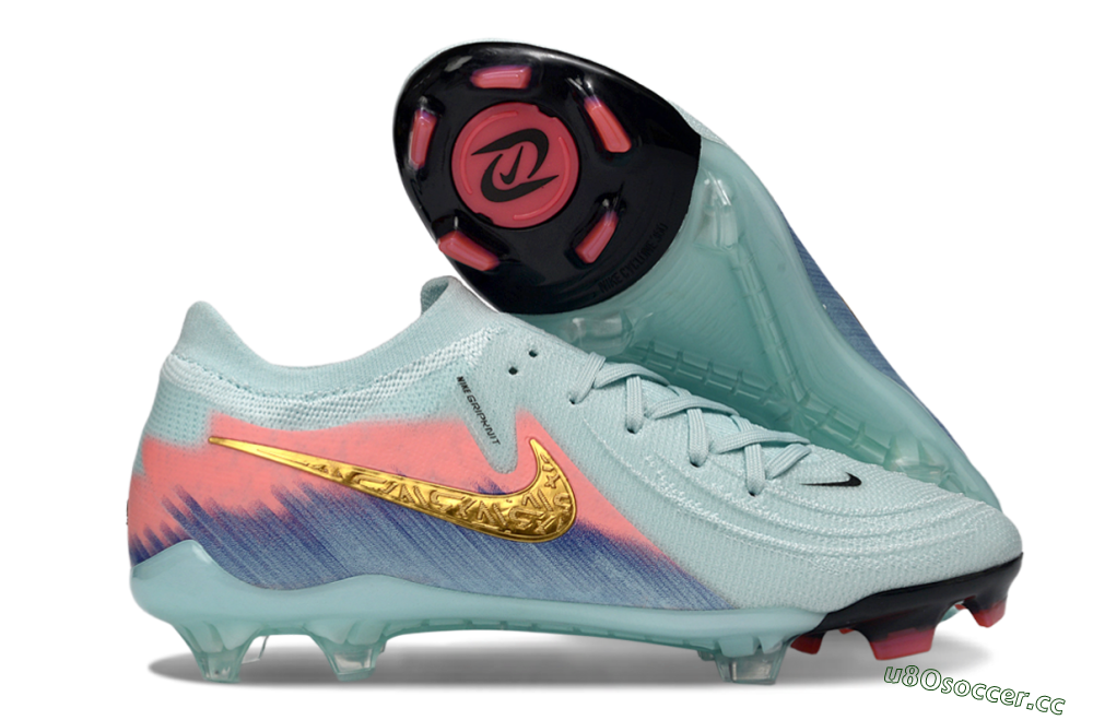 Men's Nike Phantom GX 2 Elite FG Firm Ground Low-Tops Football Boots - Aqua/Coral Fade/Deep Blue 2