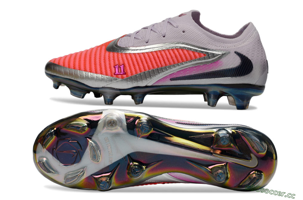 Men's Nike Phantom 6 Low Elite FG Firm Ground Low-Tops Football Boots - Red/Bright Coral/Steel Gray 1