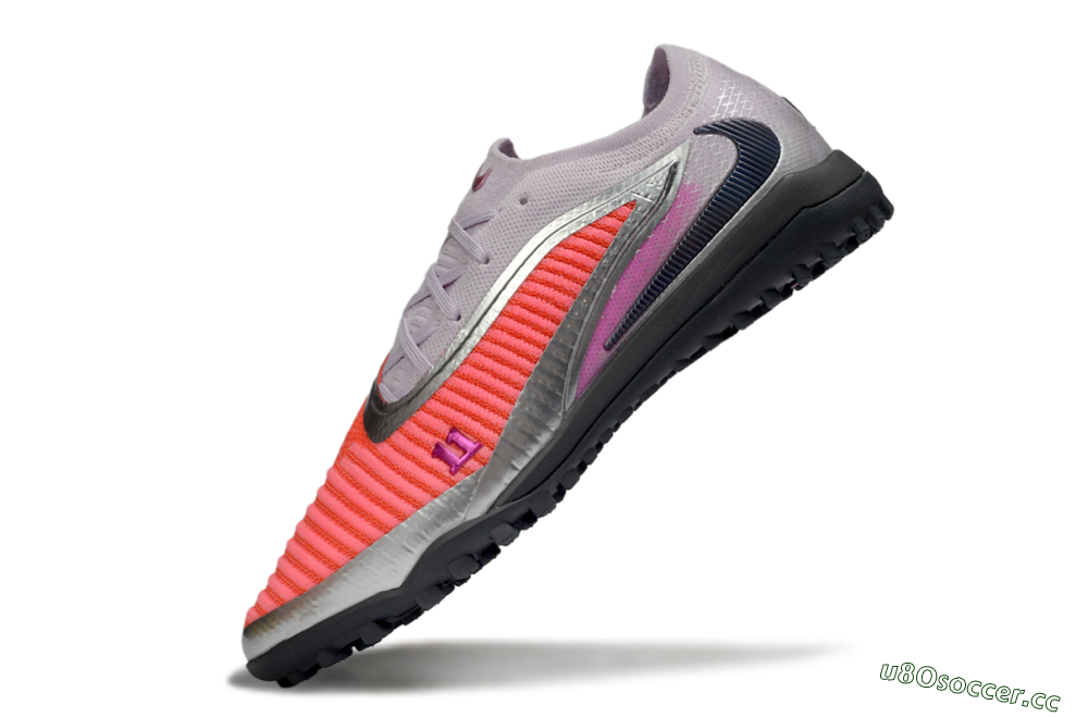 Men's Nike Phantom 6 Low Elite TF Artificial Turf Low-Tops Football Shoes - Pink/Vibrant Coral/Metallic Silver 5