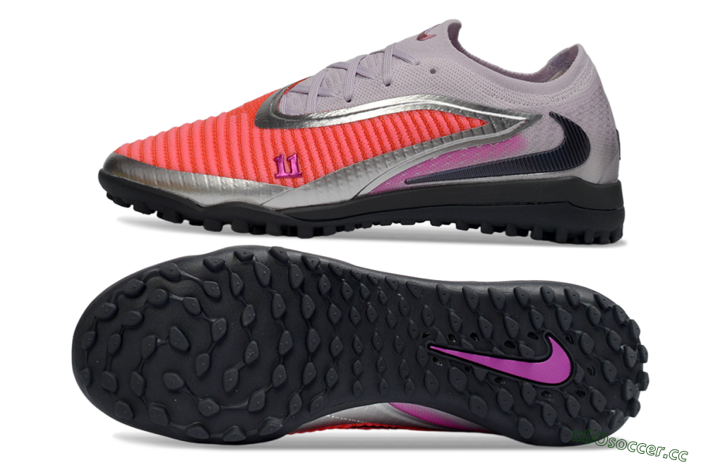 Men's Nike Phantom 6 Low Elite TF Artificial Turf Low-Tops Football Shoes - Pink/Vibrant Coral/Metallic Silver 1