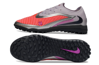Men's Nike Phantom 6 Low Elite TF Artificial Turf Low-Tops Football Shoes - Pink/Vibrant Coral/Metallic Silver