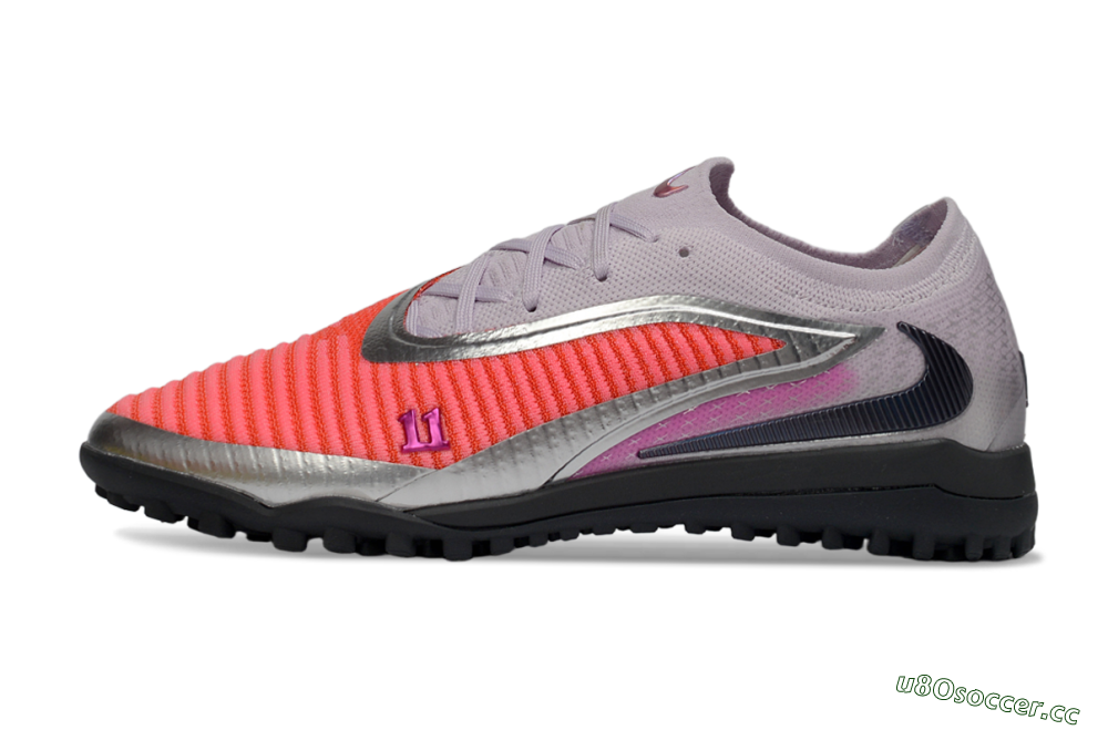 Men's Nike Phantom 6 Low Elite TF Artificial Turf Low-Tops Football Shoes - Pink/Vibrant Coral/Metallic Silver 0