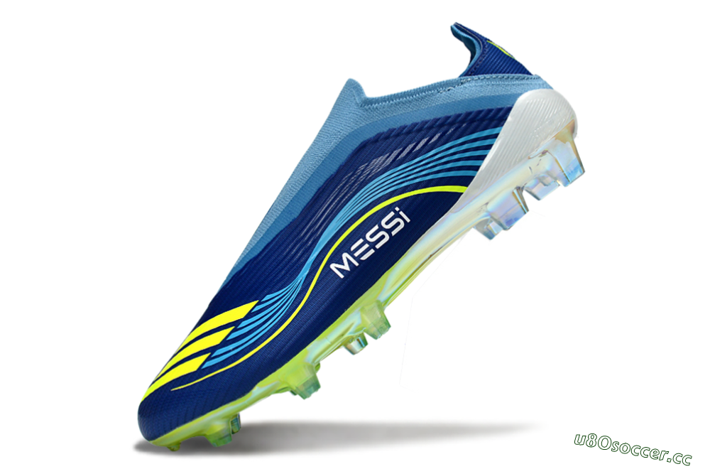Unisex Messi x Adidas F50 Elite Laceless FG Firm Ground Low-Tops Football Boots - Blue/Electric Blue/Lime Green 6