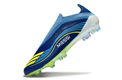Unisex Messi x Adidas F50 Elite Laceless FG Firm Ground Low-Tops Football Boots - Blue/Electric Blue/Lime Green