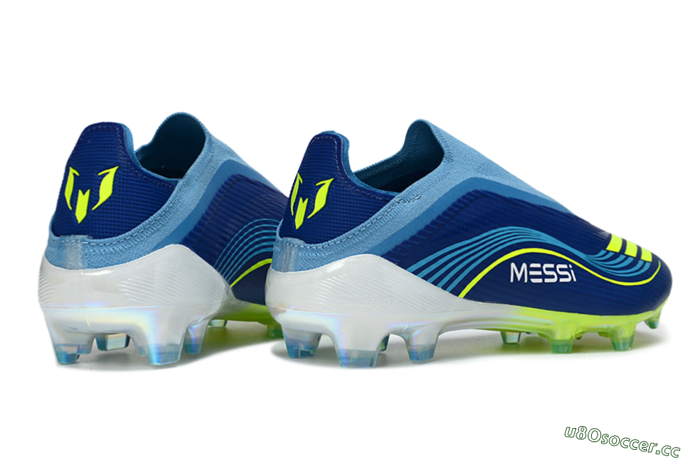 Unisex Messi x Adidas F50 Elite Laceless FG Firm Ground Low-Tops Football Boots - Blue/Electric Blue/Lime Green 7