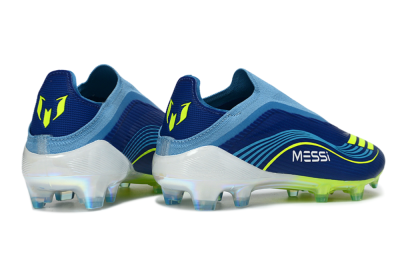 Unisex Messi x Adidas F50 Elite Laceless FG Firm Ground Low-Tops Football Boots - Blue/Electric Blue/Lime Green