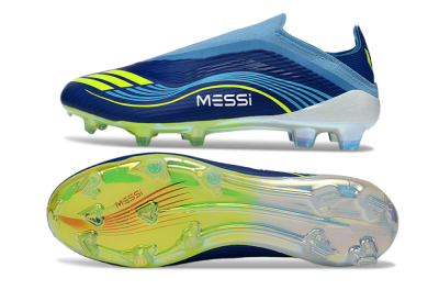 Unisex Messi x Adidas F50 Elite Laceless FG Firm Ground Low-Tops Football Boots - Blue/Electric Blue/Lime Green