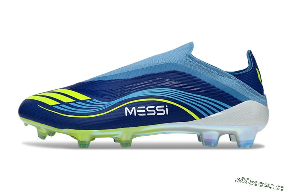 Unisex Messi x Adidas F50 Elite Laceless FG Firm Ground Low-Tops Football Boots - Blue/Electric Blue/Lime Green 0
