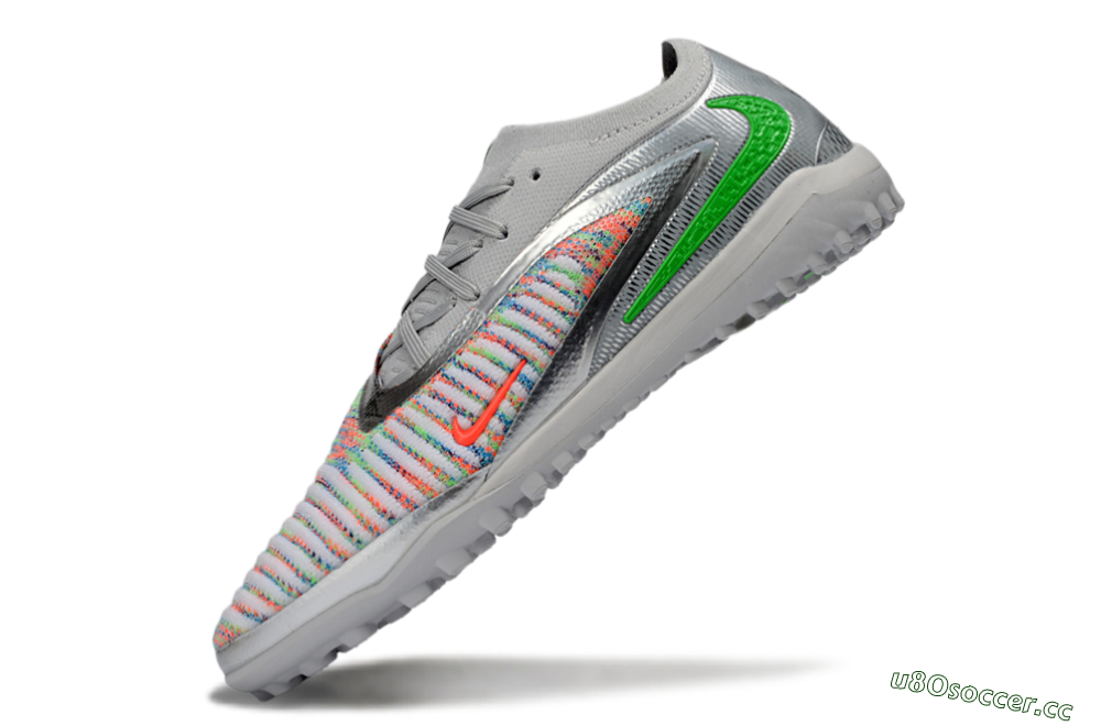 Unisex Nike Phantom 6 Low Elite TF Artificial Turf Low-Tops Football Shoes - Gray/Vibrant Green/Futuristic Silver 5