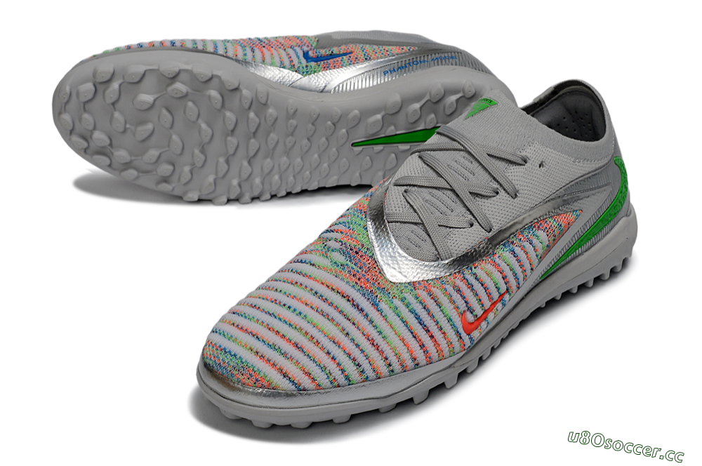 Unisex Nike Phantom 6 Low Elite TF Artificial Turf Low-Tops Football Shoes - Gray/Vibrant Green/Futuristic Silver 3