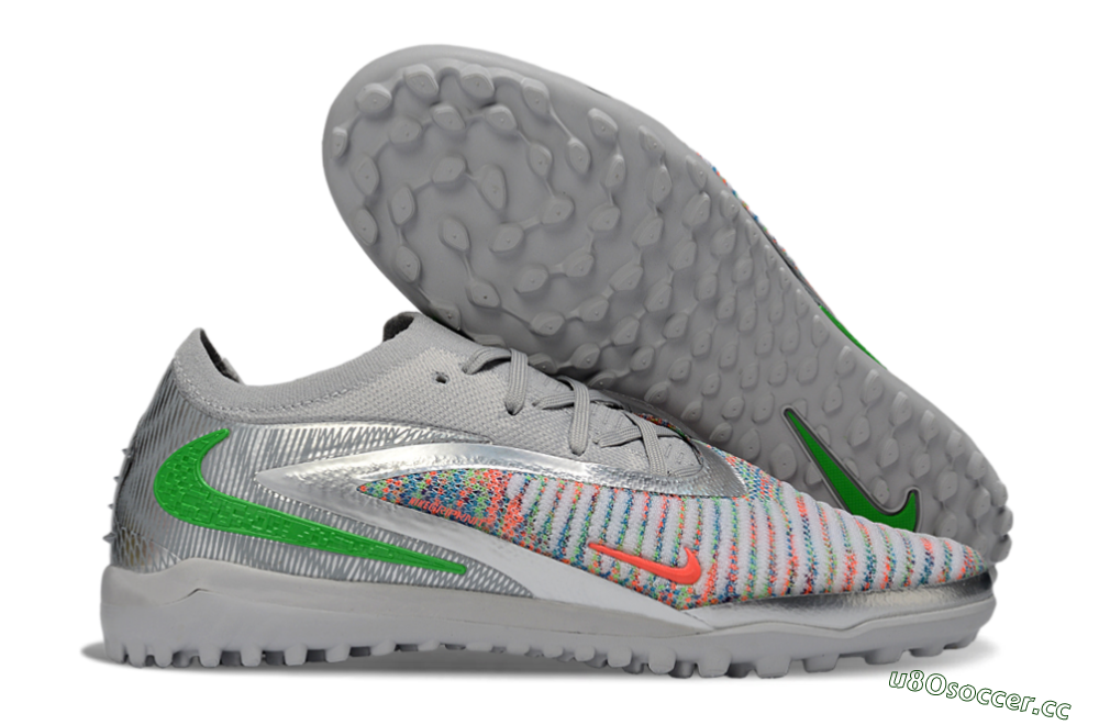 Unisex Nike Phantom 6 Low Elite TF Artificial Turf Low-Tops Football Shoes - Gray/Vibrant Green/Futuristic Silver 2