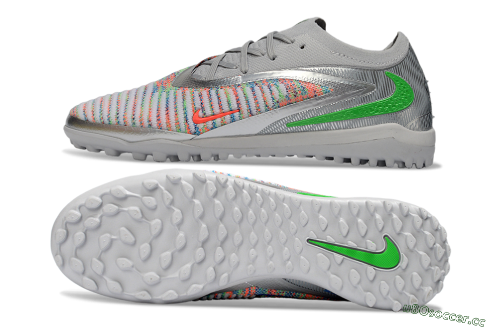 Unisex Nike Phantom 6 Low Elite TF Artificial Turf Low-Tops Football Shoes - Gray/Vibrant Green/Futuristic Silver 1