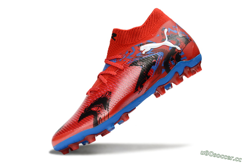 Men's Puma Future 8 Ultimate FG Firm Ground Low-Tops Football Boots - Red/Electric Blue/Dynamic Black 5