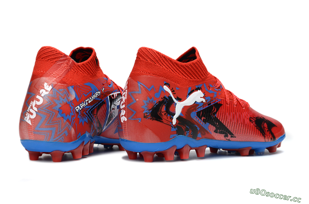 Men's Puma Future 8 Ultimate FG Firm Ground Low-Tops Football Boots - Red/Electric Blue/Dynamic Black 6