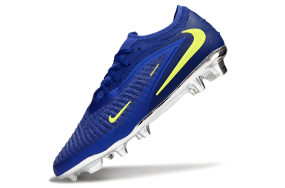 Unisex Nike Phantom 6 Low Elite FG Firm Ground Low-Tops Football Boots - Blue/Luminous Green/Metallic Silver