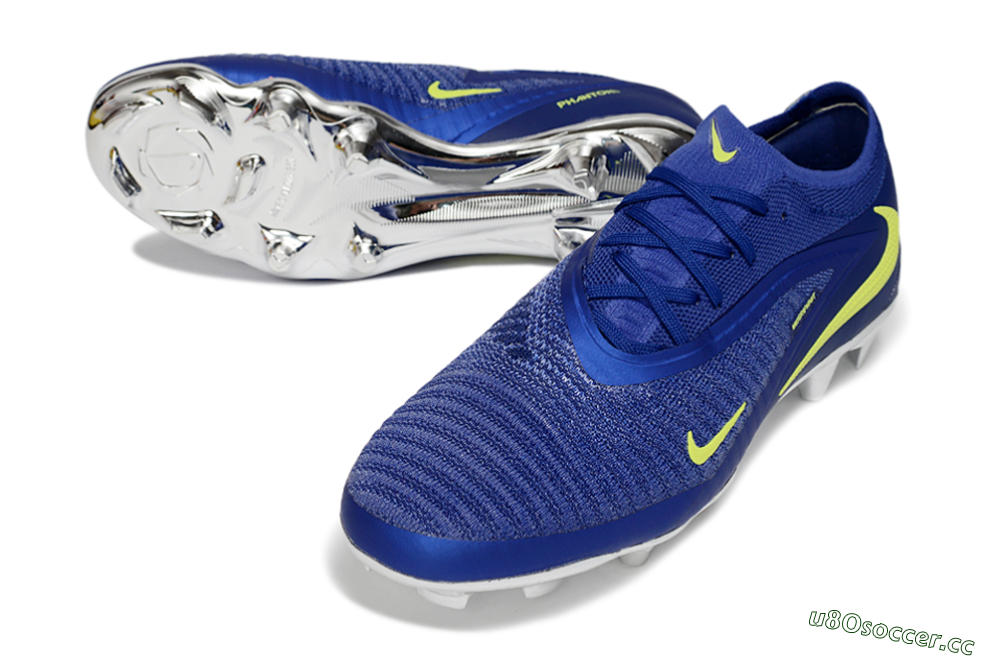 Unisex Nike Phantom 6 Low Elite FG Firm Ground Low-Tops Football Boots - Blue/Luminous Green/Metallic Silver 3