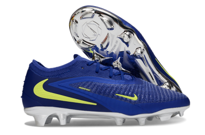 Unisex Nike Phantom 6 Low Elite FG Firm Ground Low-Tops Football Boots - Blue/Luminous Green/Metallic Silver