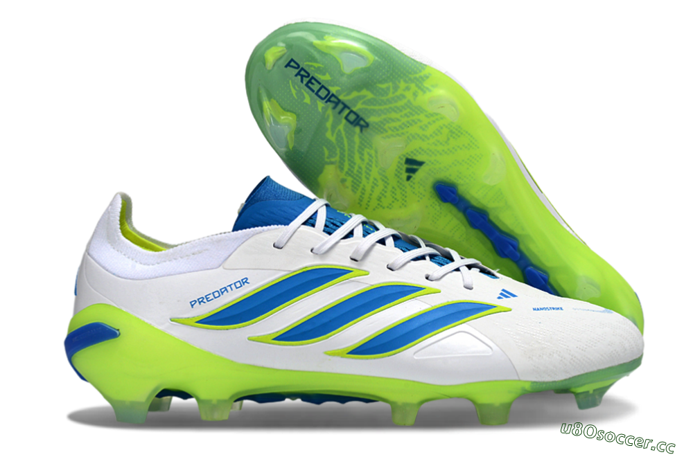 Men's Adidas Predator 26 Elite FG Firm Ground Low-Tops Football Boots - White/Electric Blue/Lime Green 2