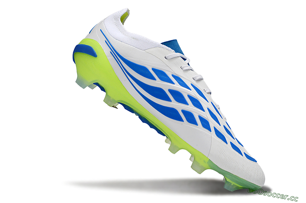 Men's Adidas Predator 26 Elite FG Firm Ground Low-Tops Football Boots - White/Electric Blue/Lime Green 4