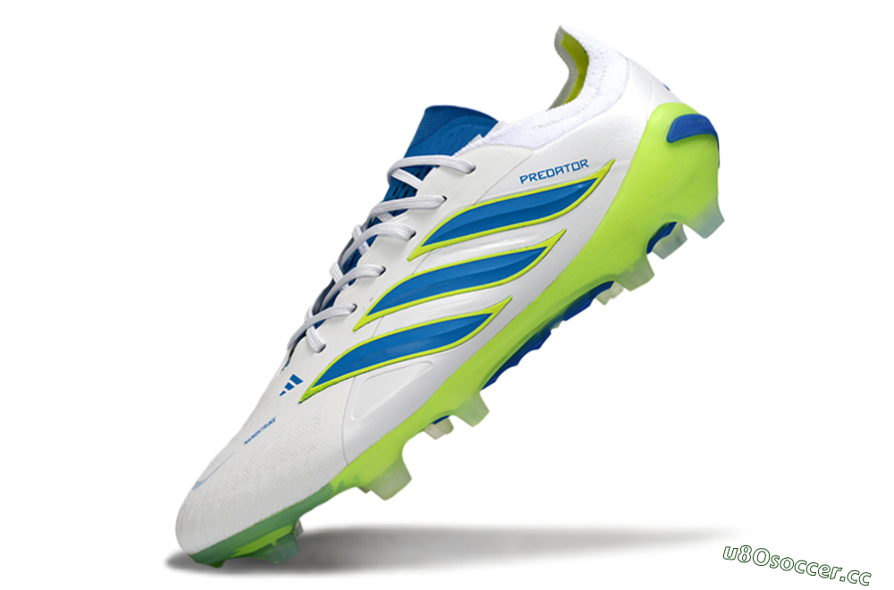 Men's Adidas Predator 26 Elite FG Firm Ground Low-Tops Football Boots - White/Electric Blue/Lime Green 5