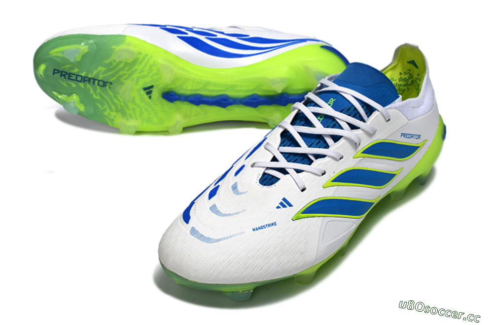 Men's Adidas Predator 26 Elite FG Firm Ground Low-Tops Football Boots - White/Electric Blue/Lime Green 3