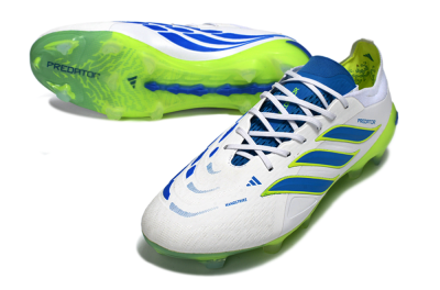 Men's Adidas Predator 26 Elite FG Firm Ground Low-Tops Football Boots - White/Electric Blue/Lime Green
