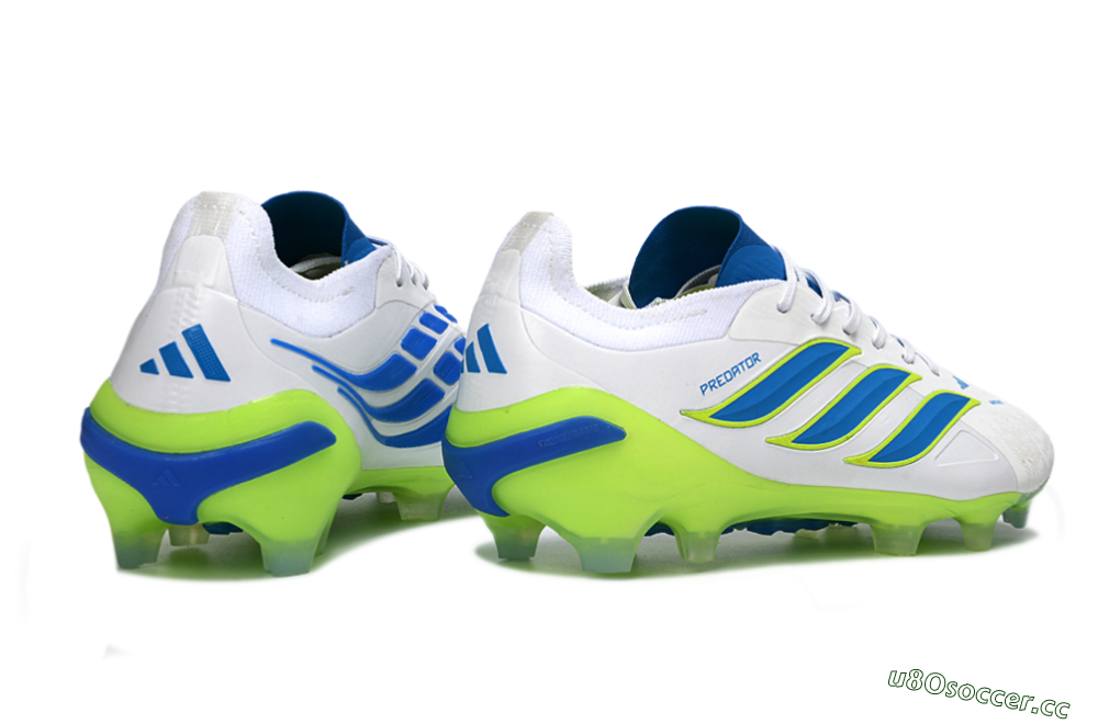 Men's Adidas Predator 26 Elite FG Firm Ground Low-Tops Football Boots - White/Electric Blue/Lime Green 6
