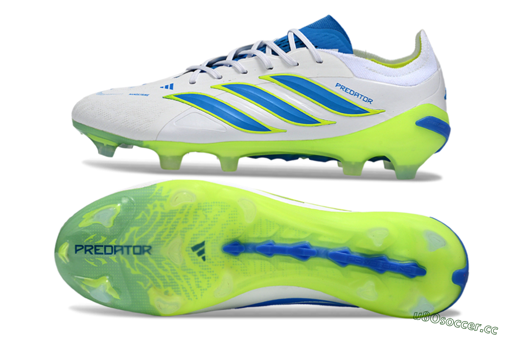 Men's Adidas Predator 26 Elite FG Firm Ground Low-Tops Football Boots - White/Electric Blue/Lime Green 1