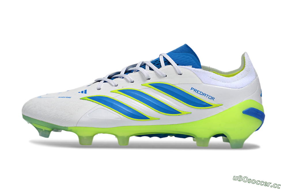 Men's Adidas Predator 26 Elite FG Firm Ground Low-Tops Football Boots - White/Electric Blue/Lime Green 0