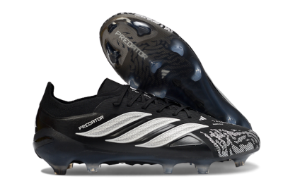 Men's Adidas Predator 26 Elite FG Firm Ground Low-Tops Football Boots - Black/Silver Shade/White Accent