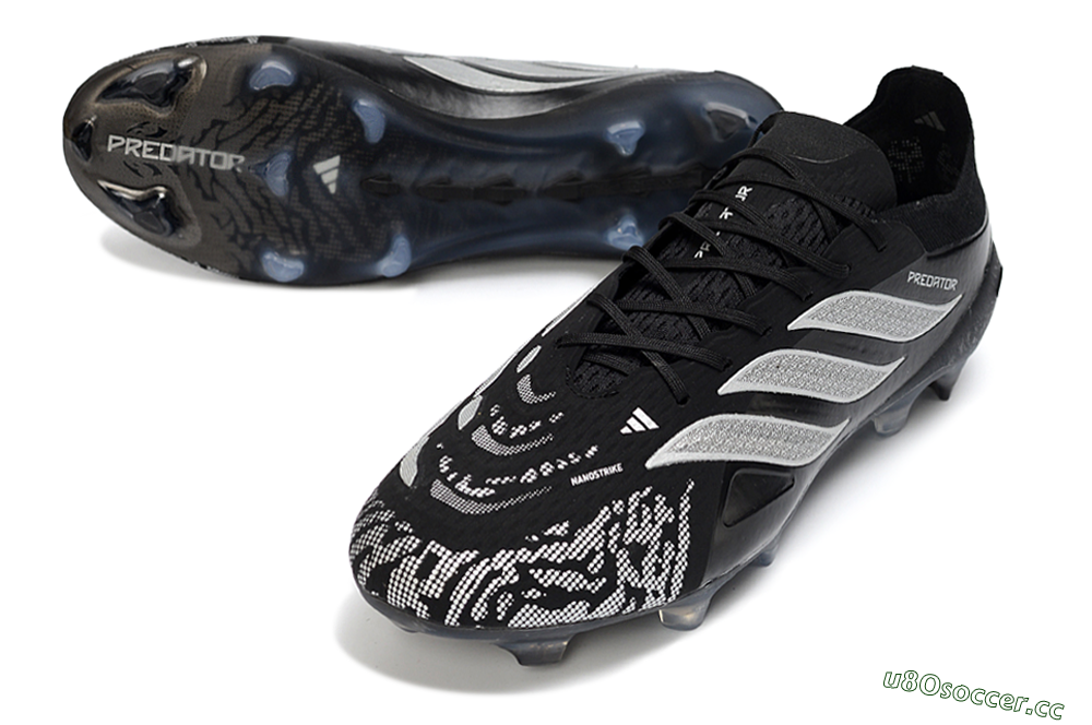 Men's Adidas Predator 26 Elite FG Firm Ground Low-Tops Football Boots - Black/Silver Shade/White Accent 3