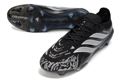 Men's Adidas Predator 26 Elite FG Firm Ground Low-Tops Football Boots - Black/Silver Shade/White Accent