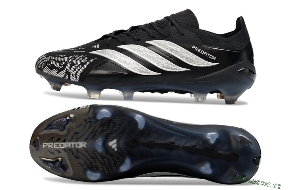 Men's Adidas Predator 26 Elite FG Firm Ground Low-Tops Football Boots - Black/Silver Shade/White Accent 1