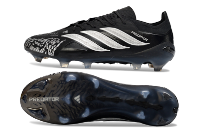 Men's Adidas Predator 26 Elite FG Firm Ground Low-Tops Football Boots - Black/Silver Shade/White Accent