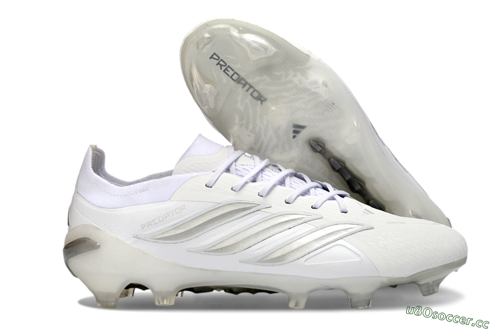 Men's Adidas Predator 26 Elite FG Firm Ground Low-Tops Football Boots - White/Silver/Black 2