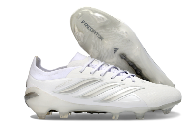 Men's Adidas Predator 26 Elite FG Firm Ground Low-Tops Football Boots - White/Silver/Black