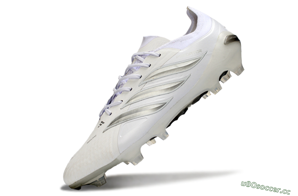 Men's Adidas Predator 26 Elite FG Firm Ground Low-Tops Football Boots - White/Silver/Black 5