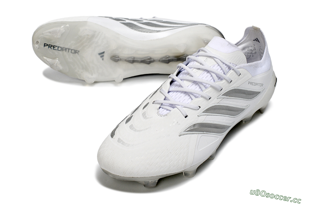 Men's Adidas Predator 26 Elite FG Firm Ground Low-Tops Football Boots - White/Silver/Black 3