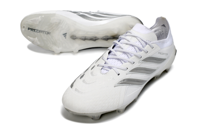 Men's Adidas Predator 26 Elite FG Firm Ground Low-Tops Football Boots - White/Silver/Black