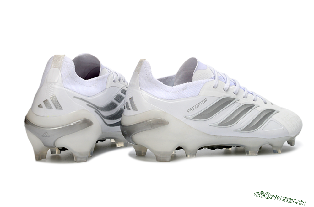 Men's Adidas Predator 26 Elite FG Firm Ground Low-Tops Football Boots - White/Silver/Black 6
