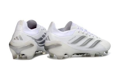 Men's Adidas Predator 26 Elite FG Firm Ground Low-Tops Football Boots - White/Silver/Black