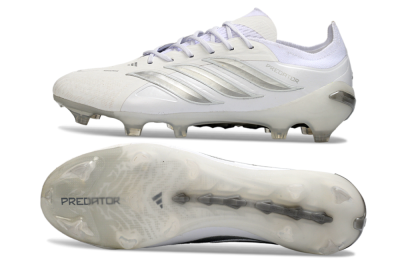 Men's Adidas Predator 26 Elite FG Firm Ground Low-Tops Football Boots - White/Silver/Black