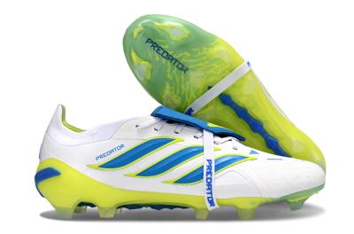 Men's Adidas Predator 26 Elite Fold-Over Tongue FG Firm Ground Low-Tops Football Boots - White/Neon Yellow/Cyan Blue